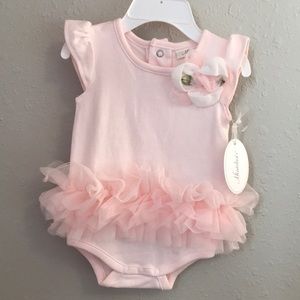 Miniclasix Pink Tutu Bodysuit with flower corsage